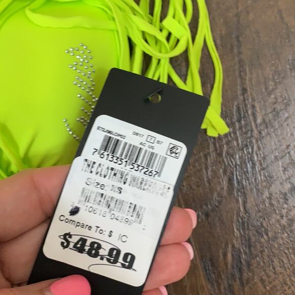 Guess Triangle Fringe Neon Yellow Bikini Top - Picture 4 of 8